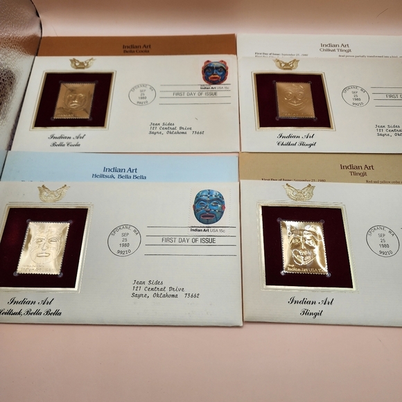 Other - 4 Indian Art Stamps Gold Replica First Day of Issue